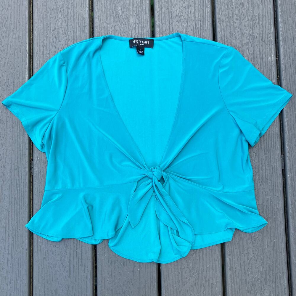 Blue tie front top / cardigan with ruffle hem, fairycore bohemian Y2K 2000s